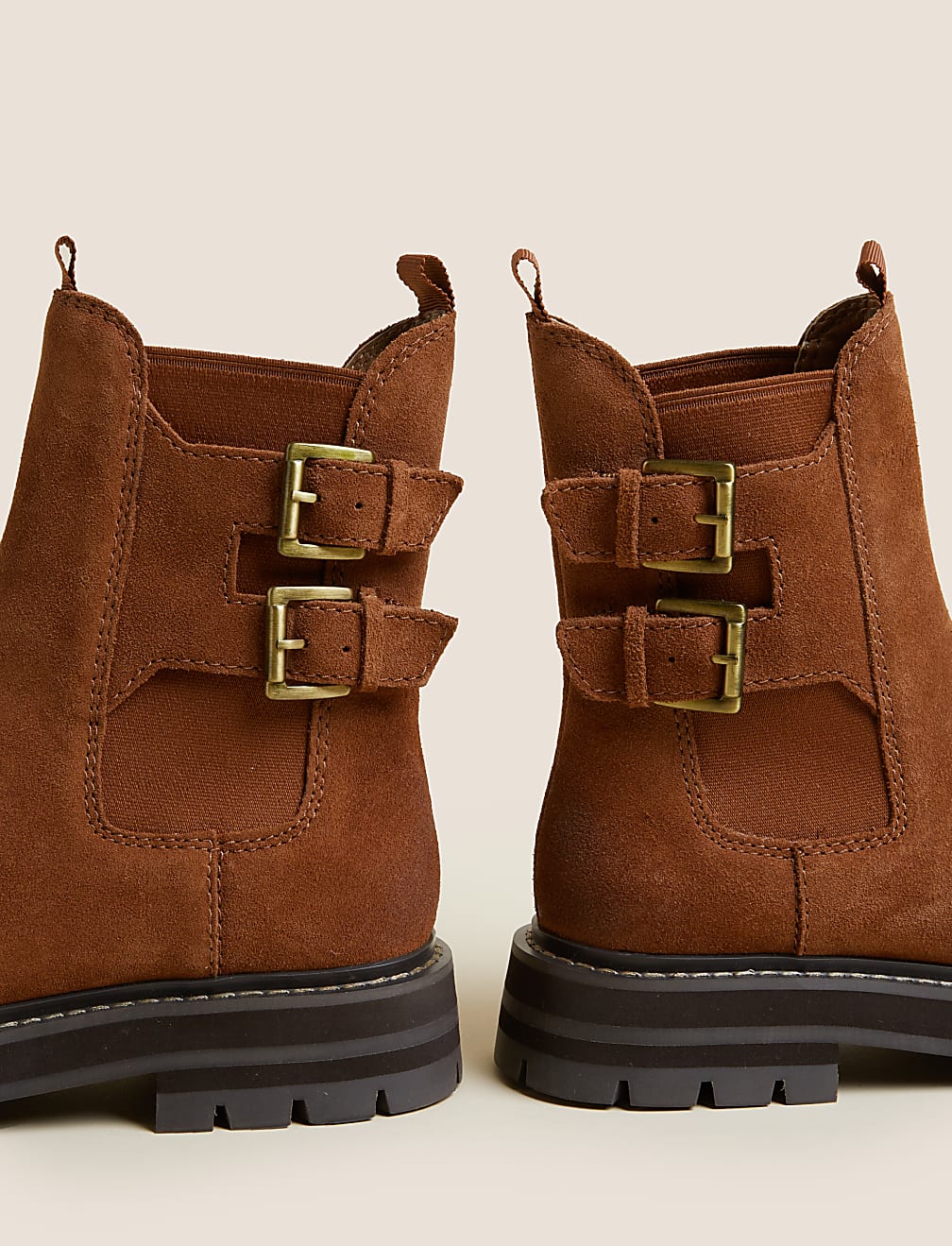 Suede Chelsea Buckle Flatform Ankle Boots