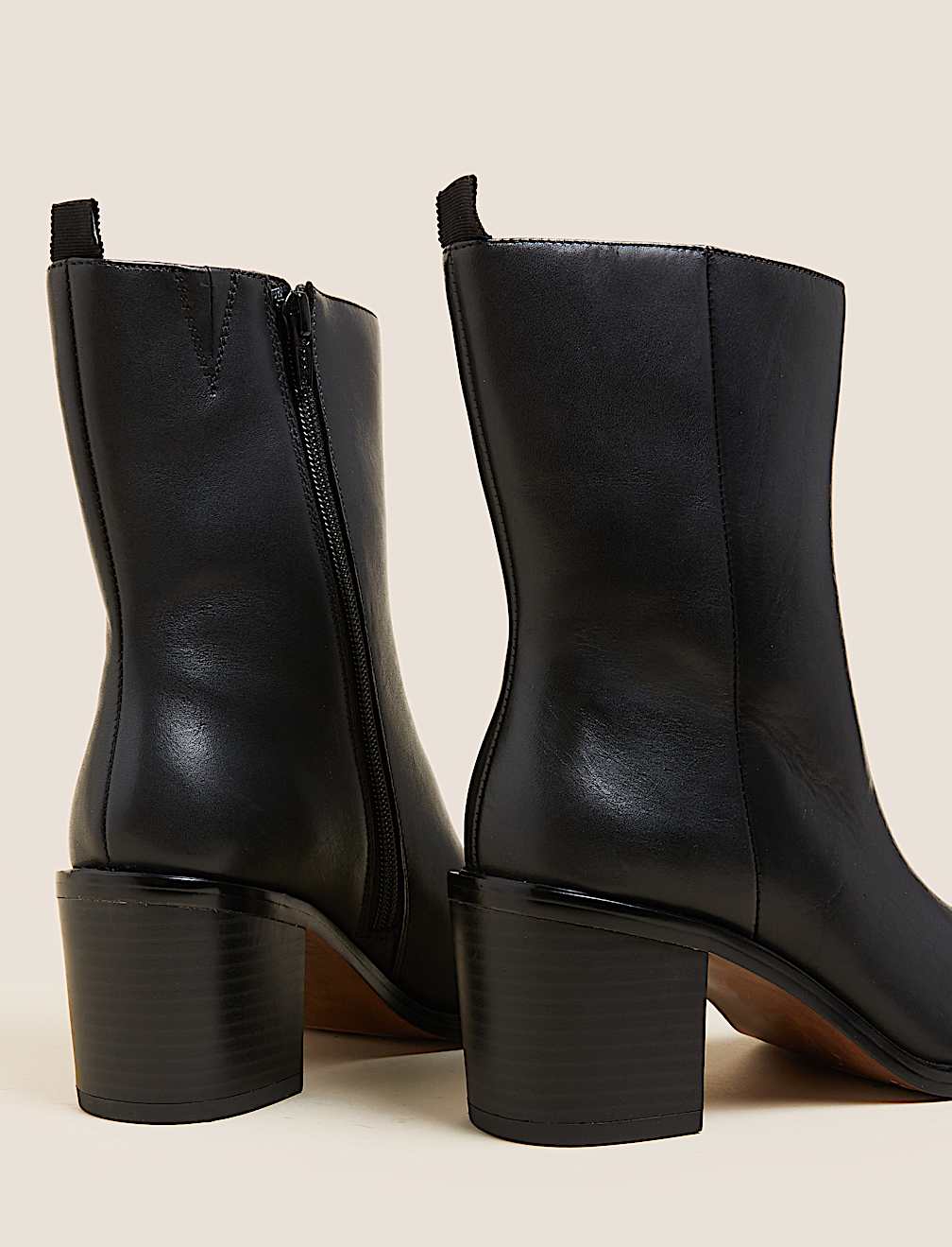 Leather Western Block Heel Ankle Boots