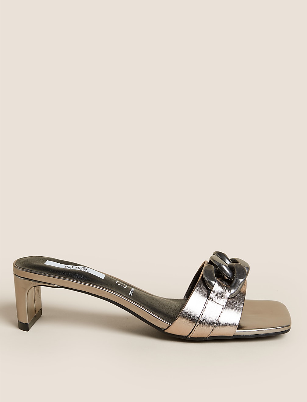 Leather Chain Detail Open Toe Mules