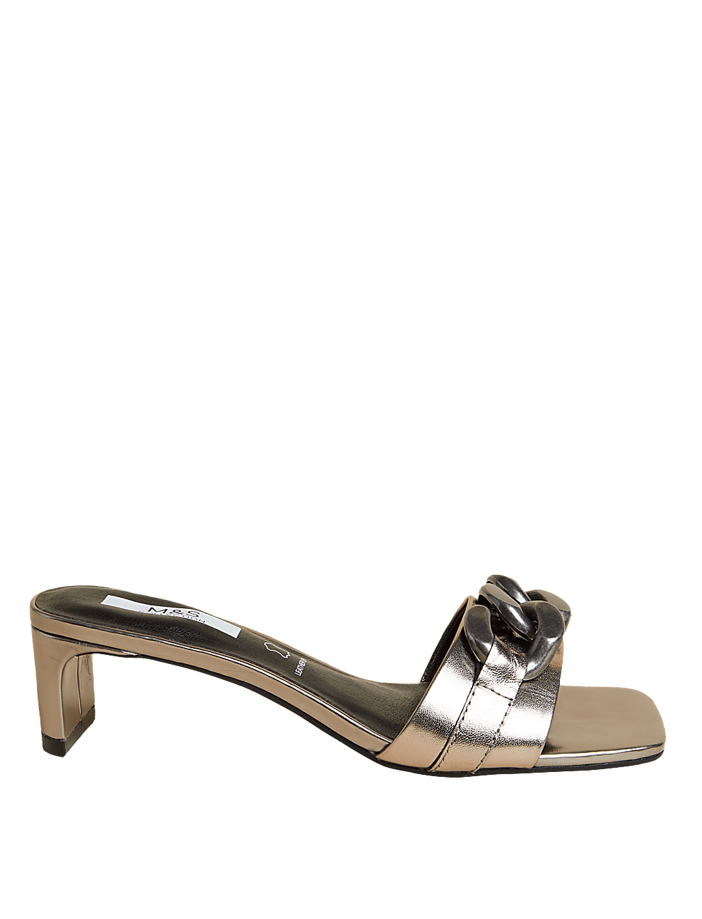 Leather Chain Detail Open Toe Mules
