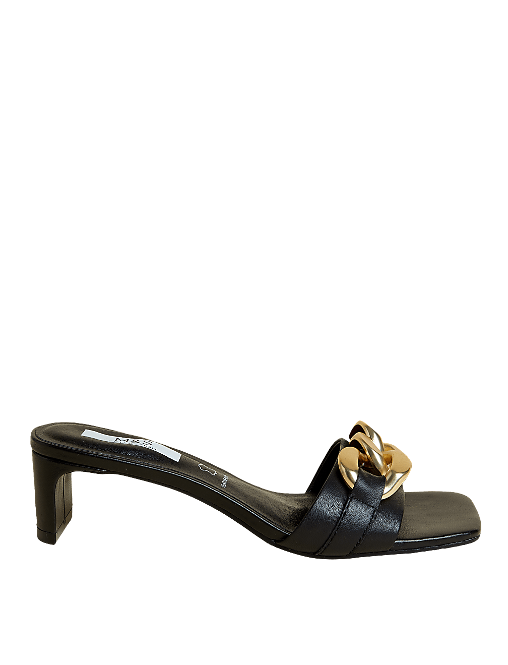 Leather Chain Detail Open Toe Mules