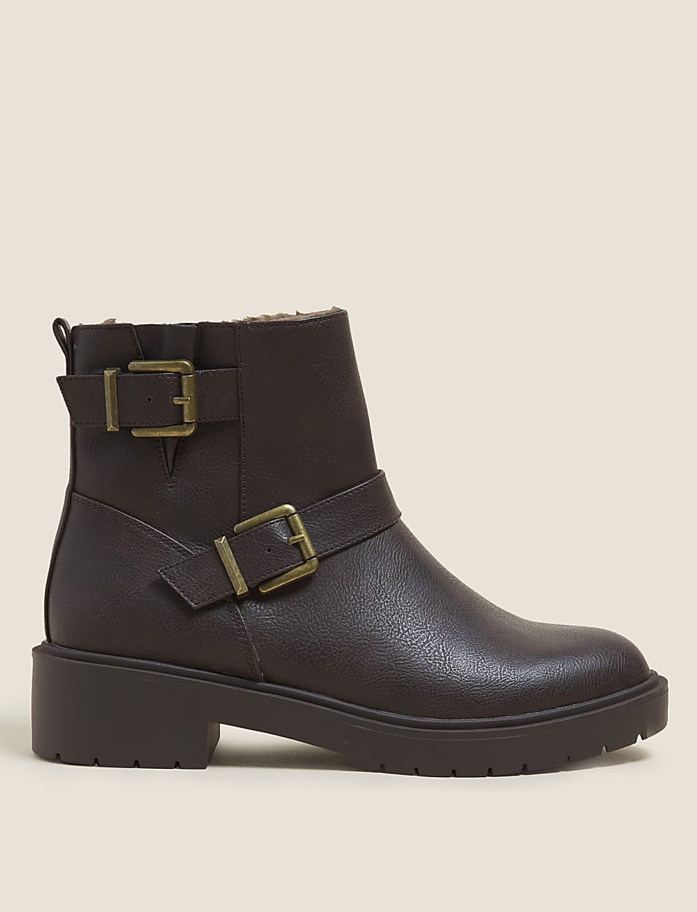 Biker Faux Fur Buckle Ankle Boots
