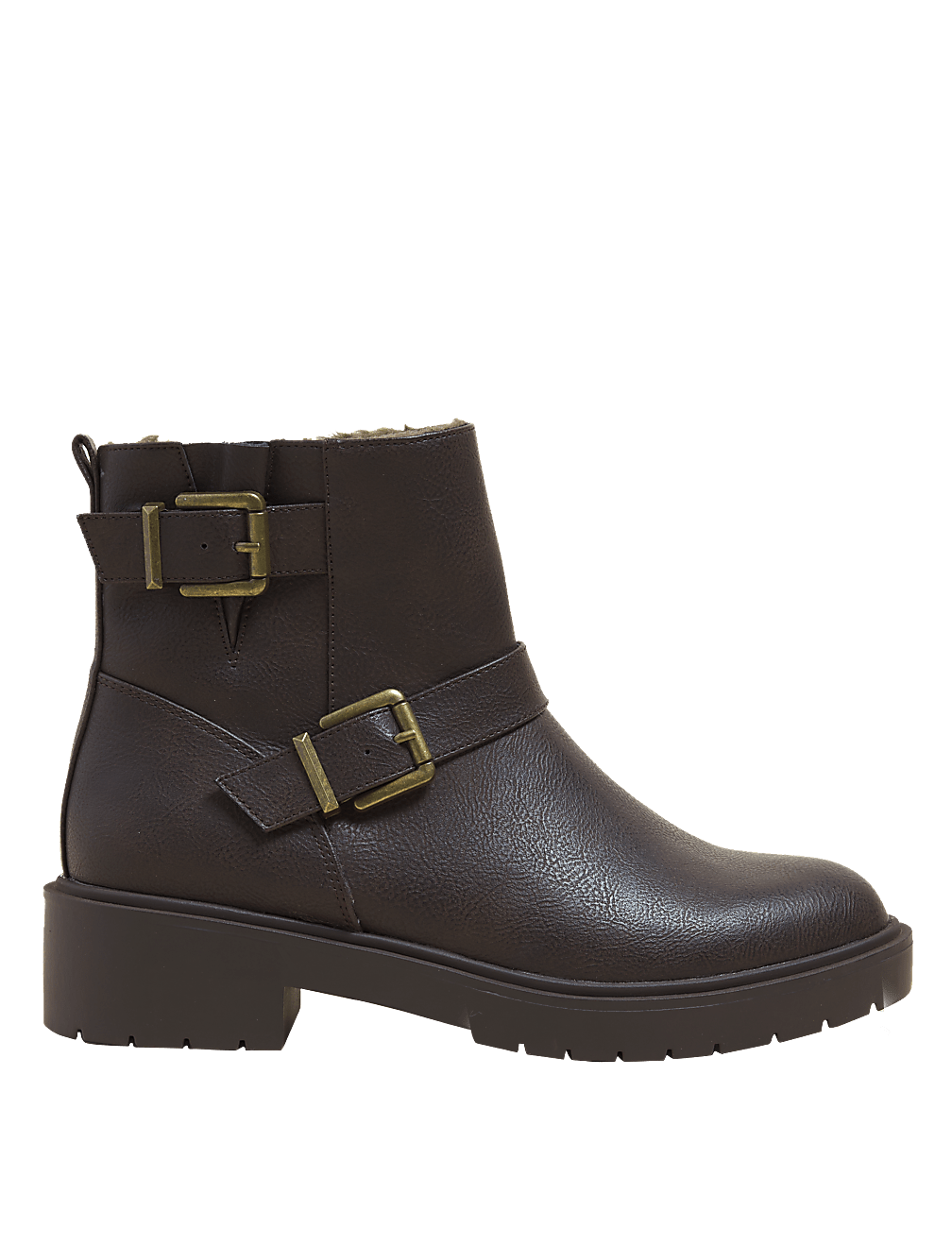 Biker Faux Fur Buckle Ankle Boots