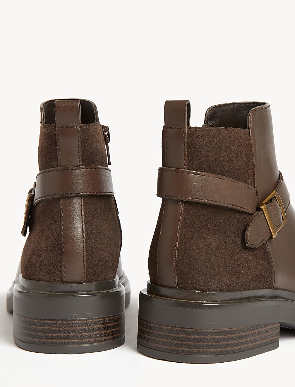 Wide Fit Leather Buckle Ankle Boots