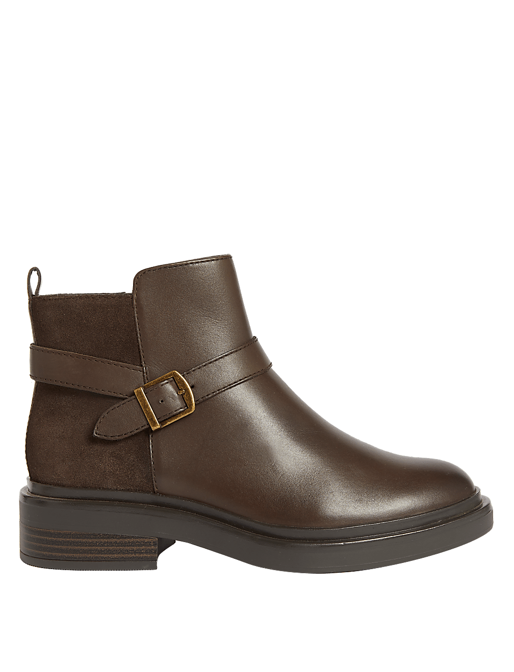 Wide Fit Leather Buckle Ankle Boots