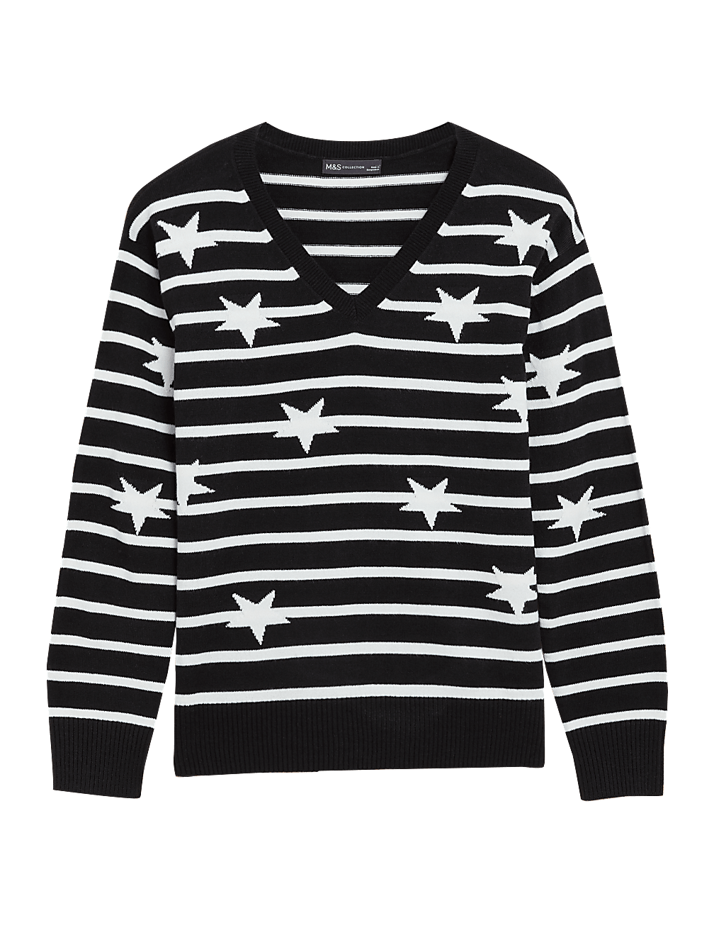 Supersoft Striped Star V-Neck Jumper