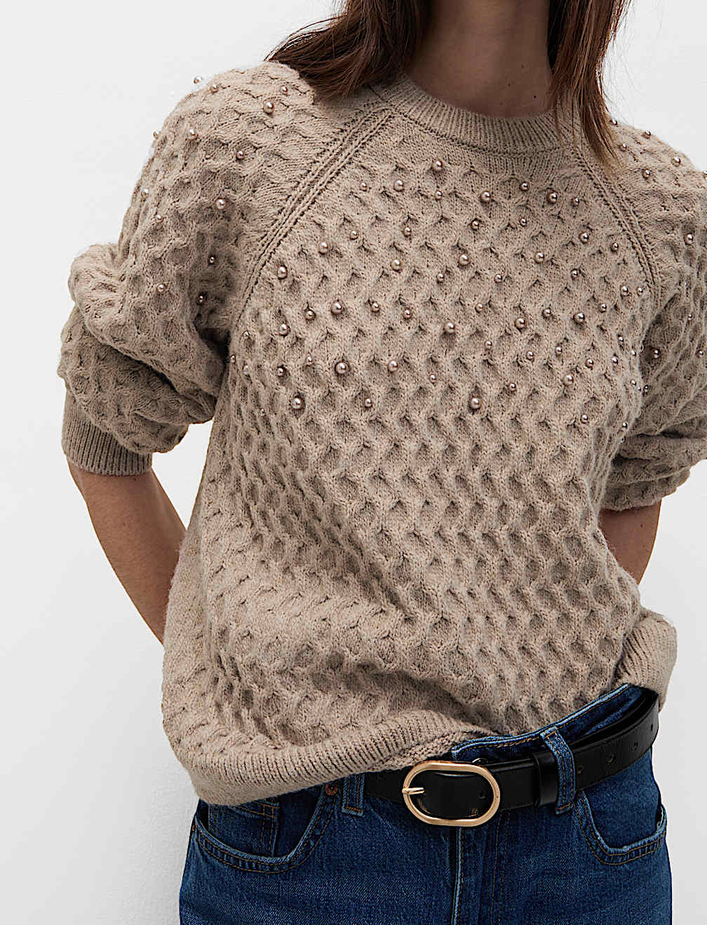 Cable Knit Embellished Jumper