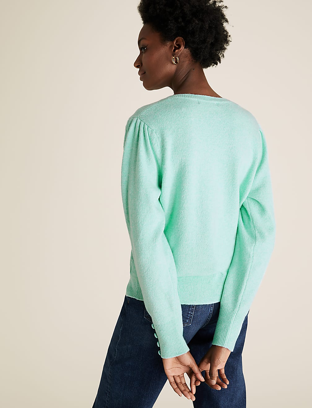 V-Neck Gathered Shoulder Jumper