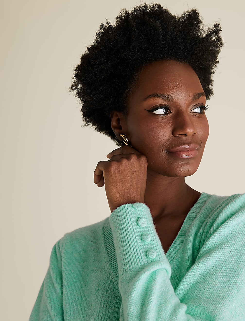 V-Neck Gathered Shoulder Jumper