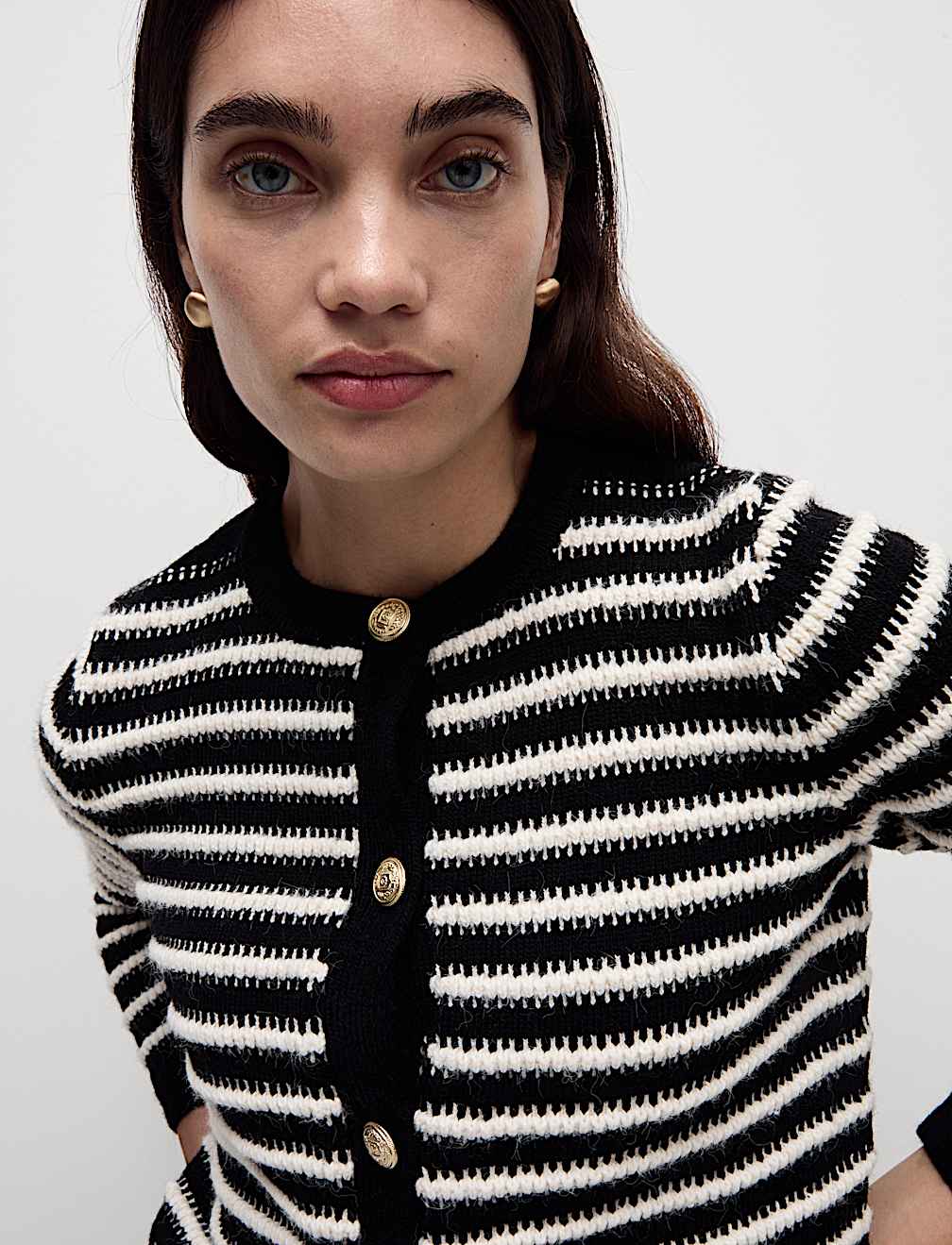 Striped Crew Neck Button Front Cardigan