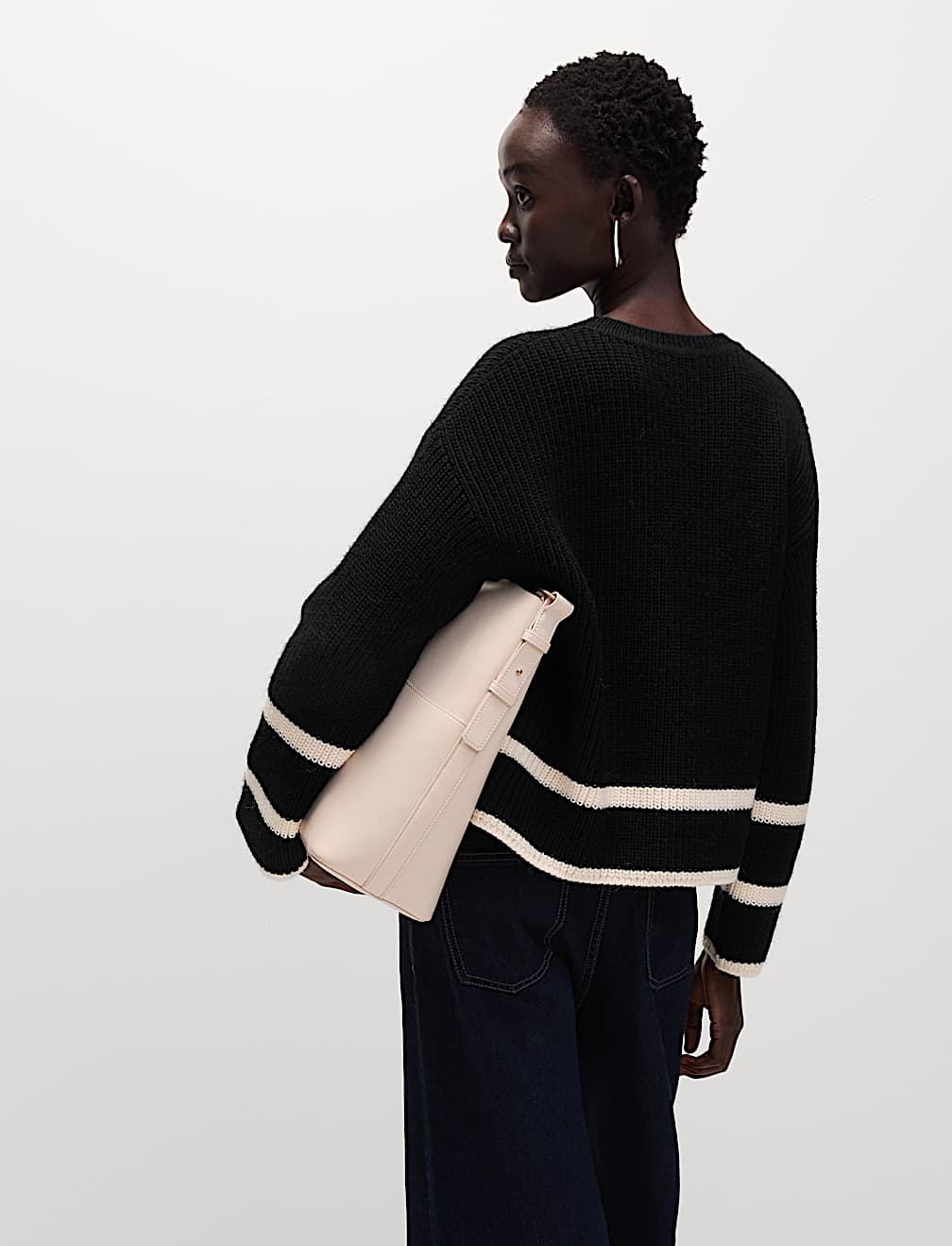 Striped Ribbed Button Detail Relaxed Jumper