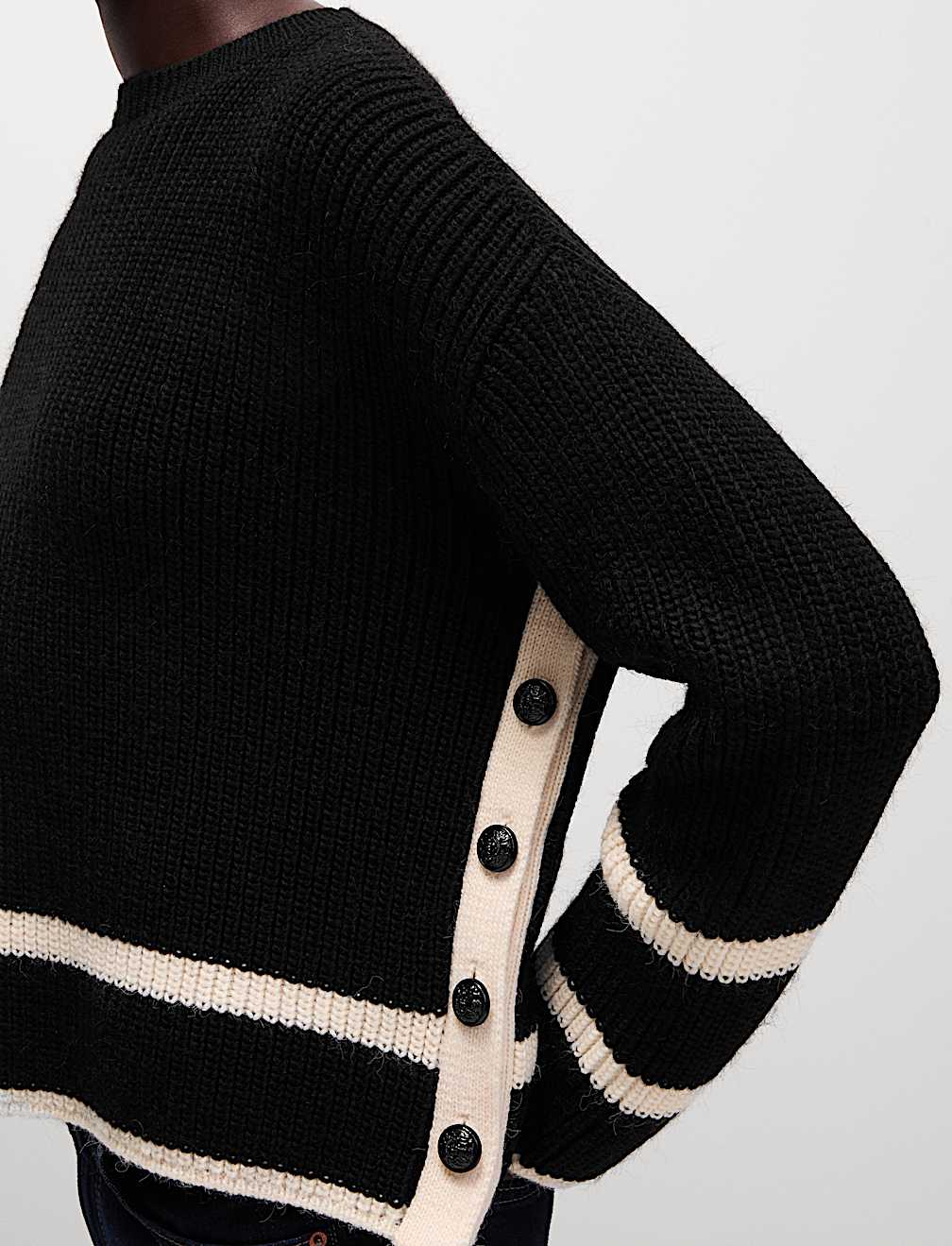 Striped Ribbed Button Detail Relaxed Jumper