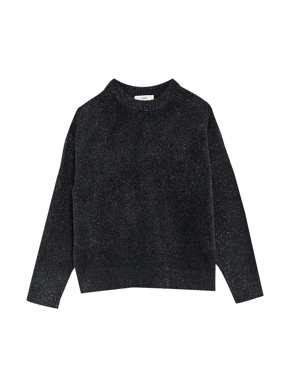 Ribbed Metallic Crew Neck Relaxed Jumper