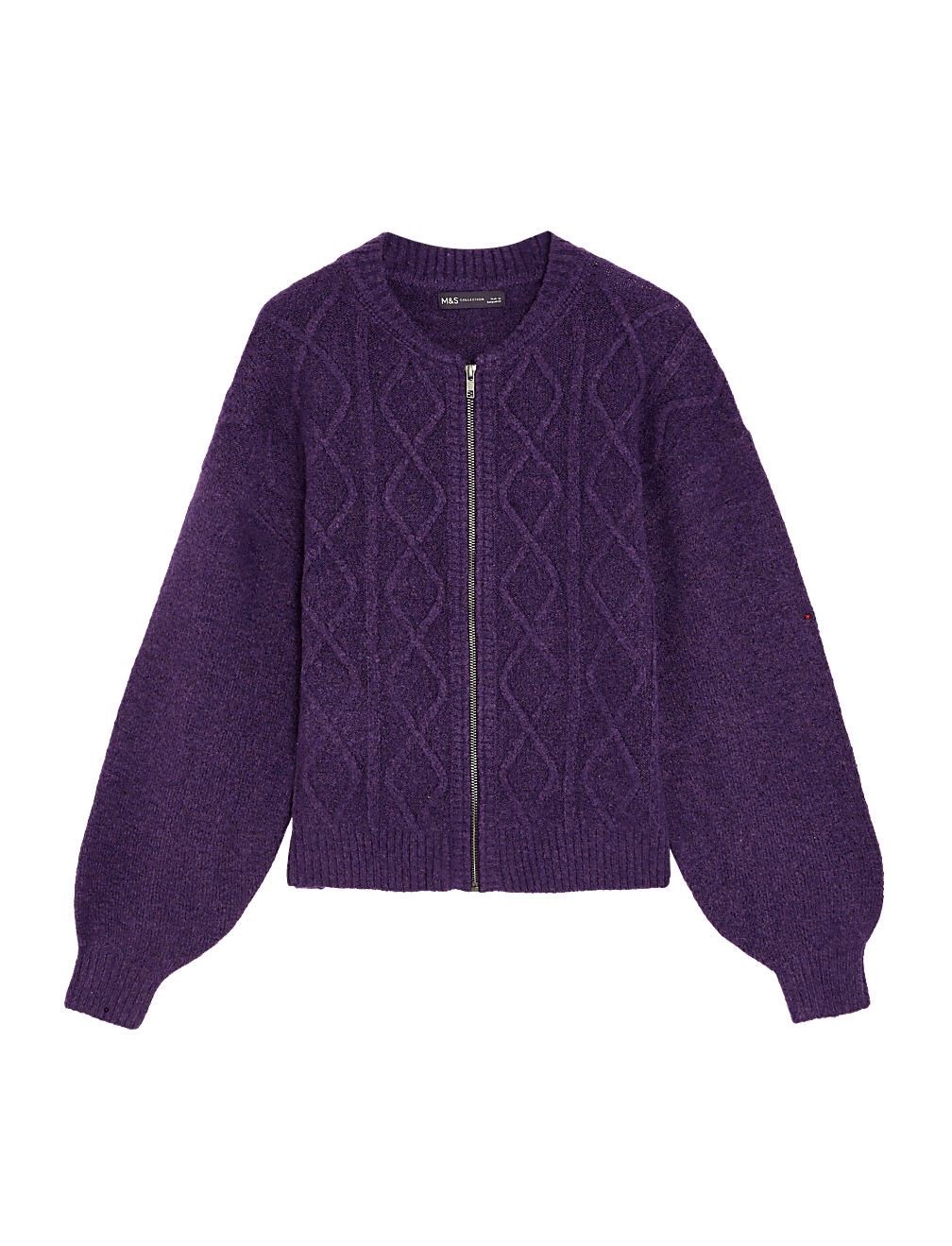 Cable Knit Crew Neck Bomber Cardigan