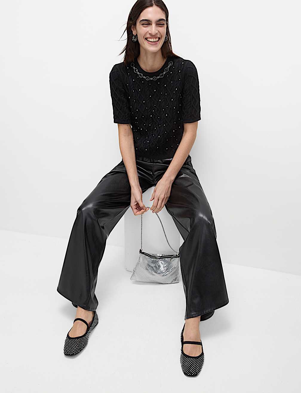 Cotton Rich Embellished Slim Fit Top