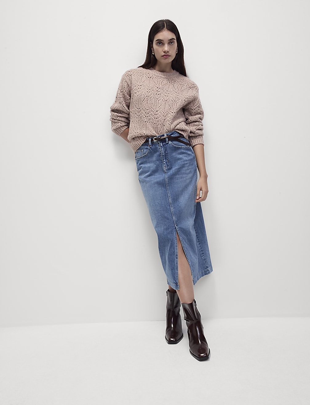 Textured Crew Neck Relaxed Fit Jumper with Wool