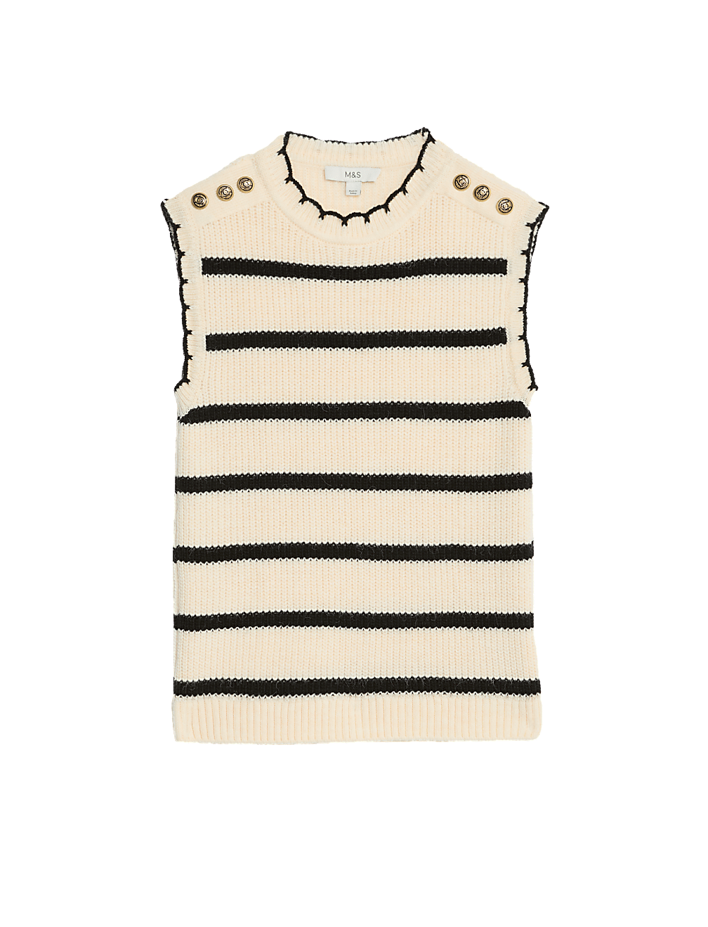 Striped Crew Neck Scalloped Edge Knitted Vest