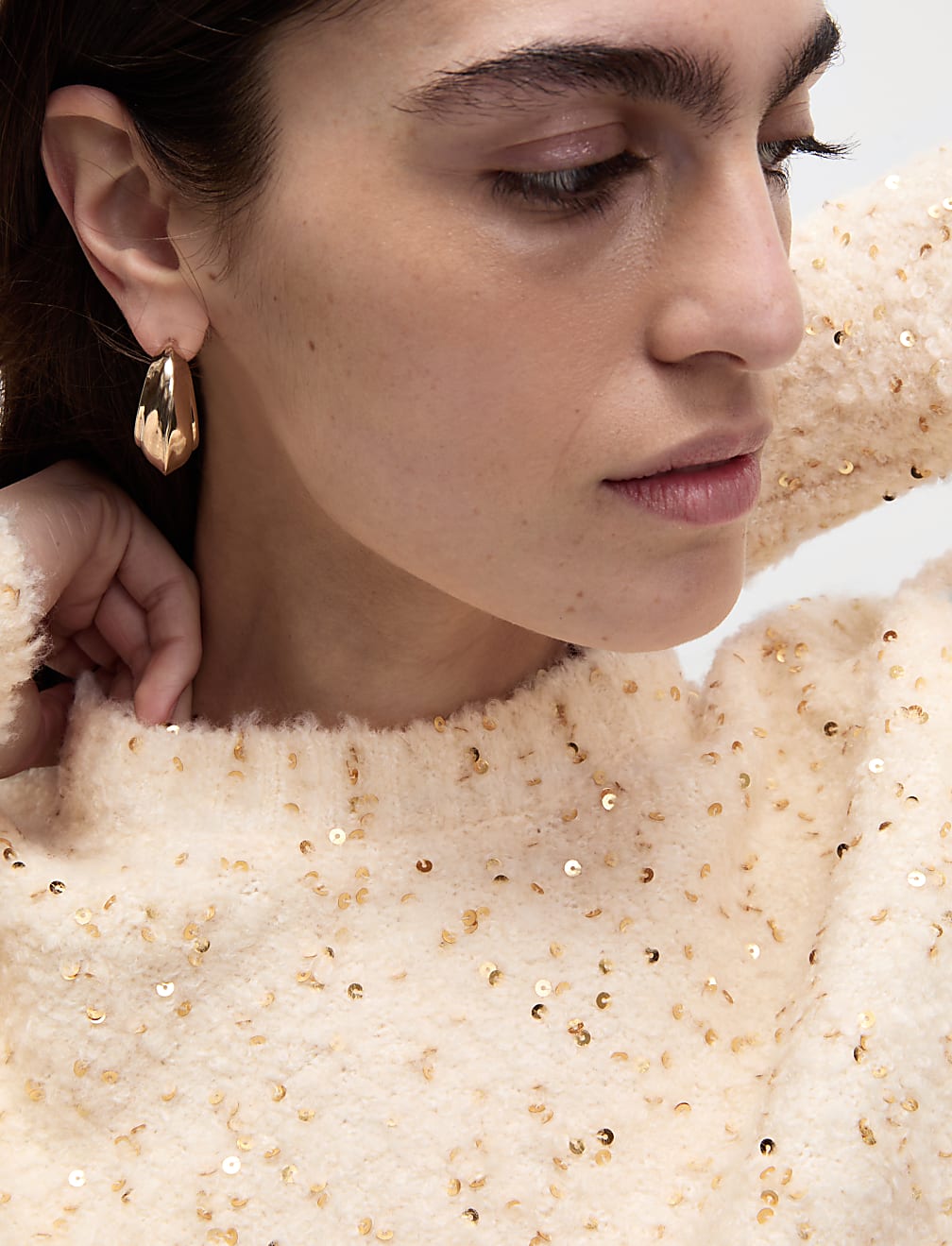 Bouclé Sequin Crew Neck Jumper with Wool