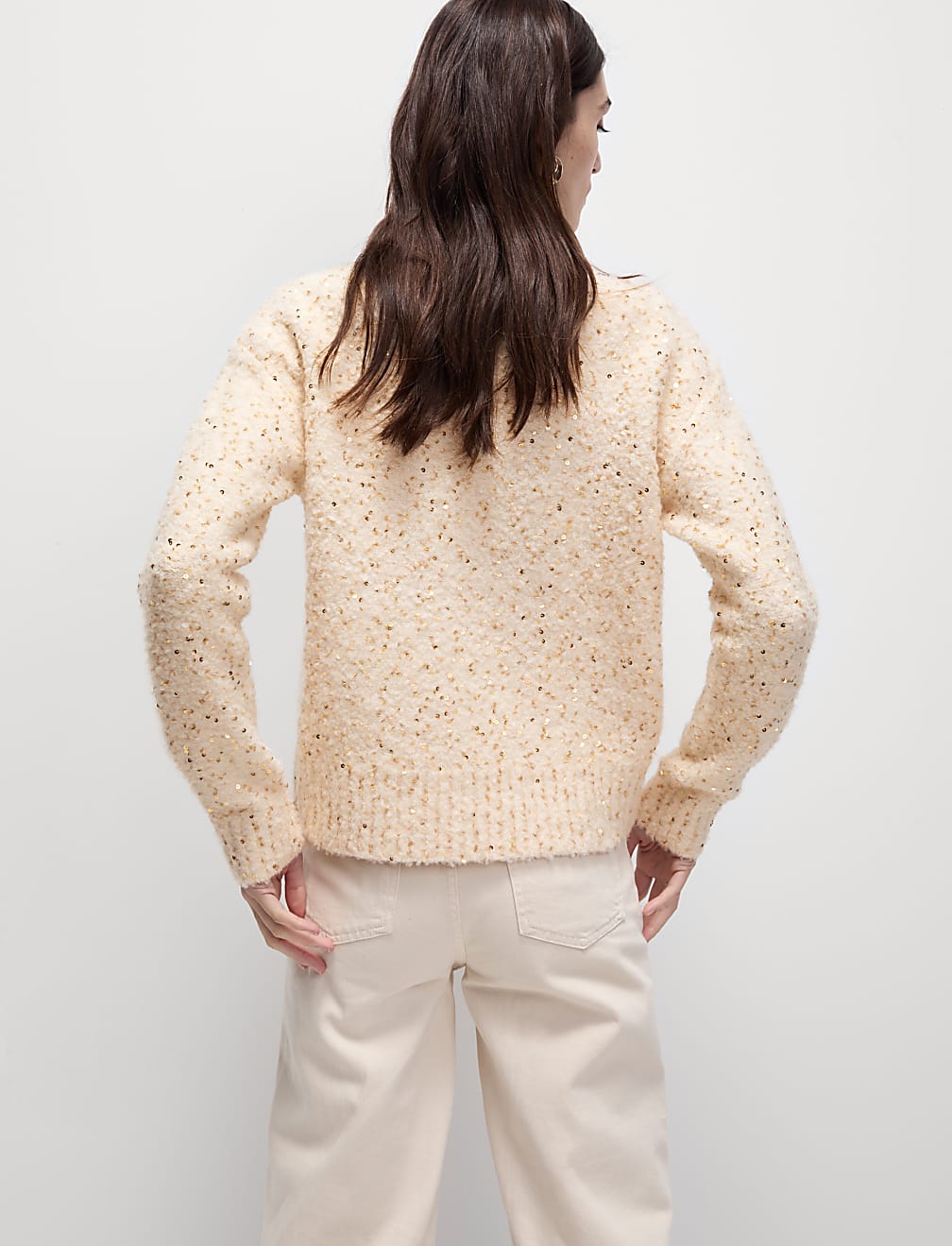 Bouclé Sequin Crew Neck Jumper with Wool