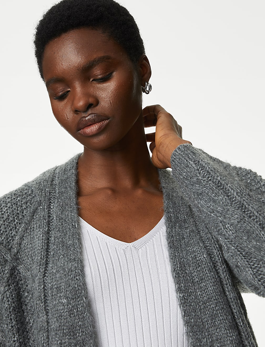Cable Knit Edge to Edge Longline Cardigan