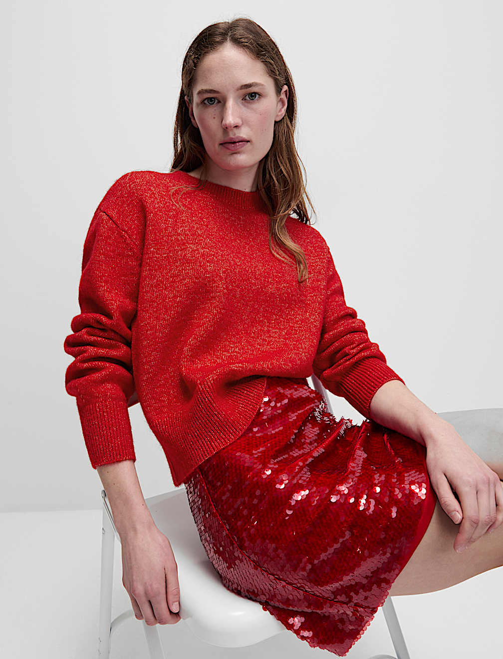 Textured Crew Neck Relaxed Jumper with Wool