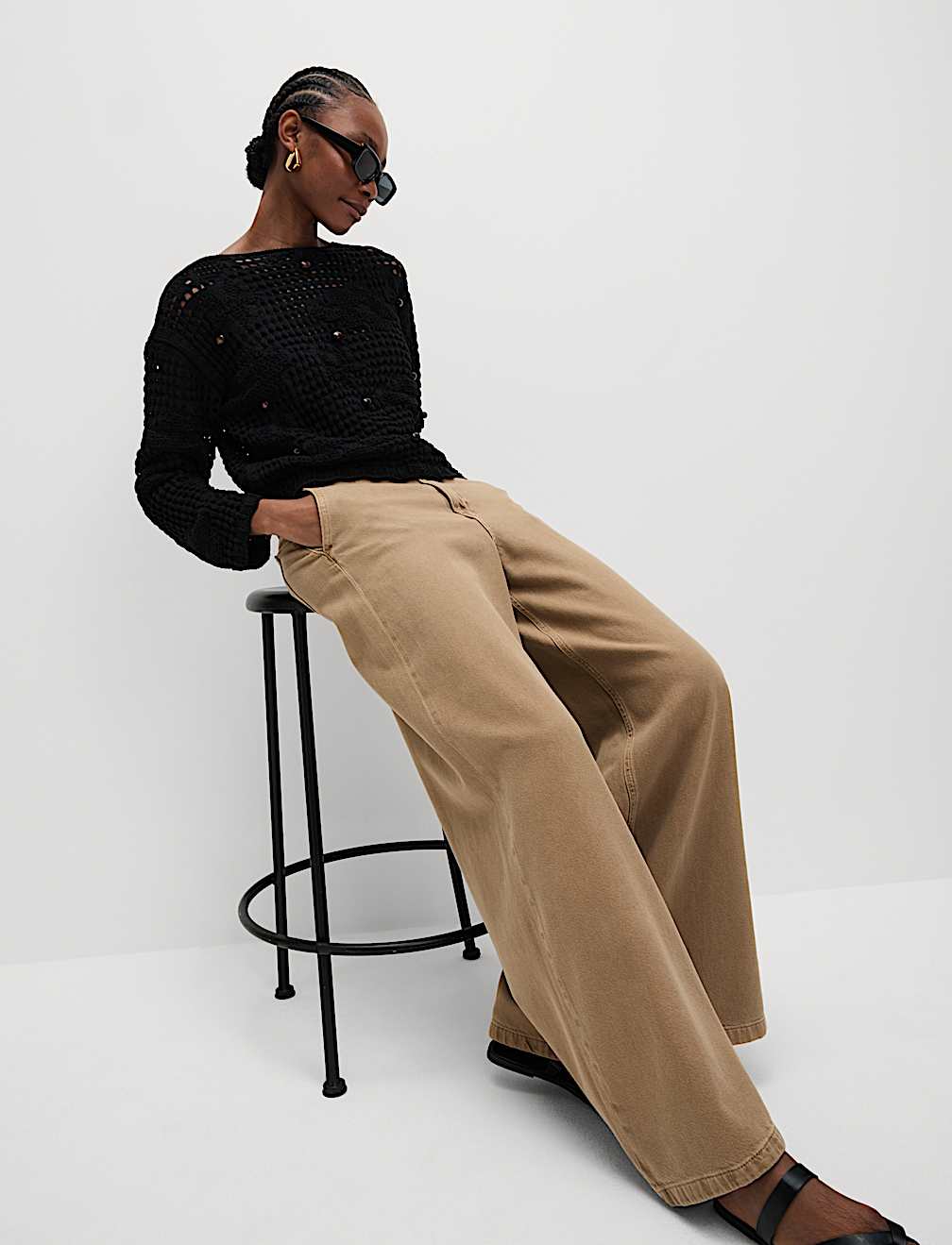 Cotton Blend Open Stitch Relaxed Cropped Jumper
