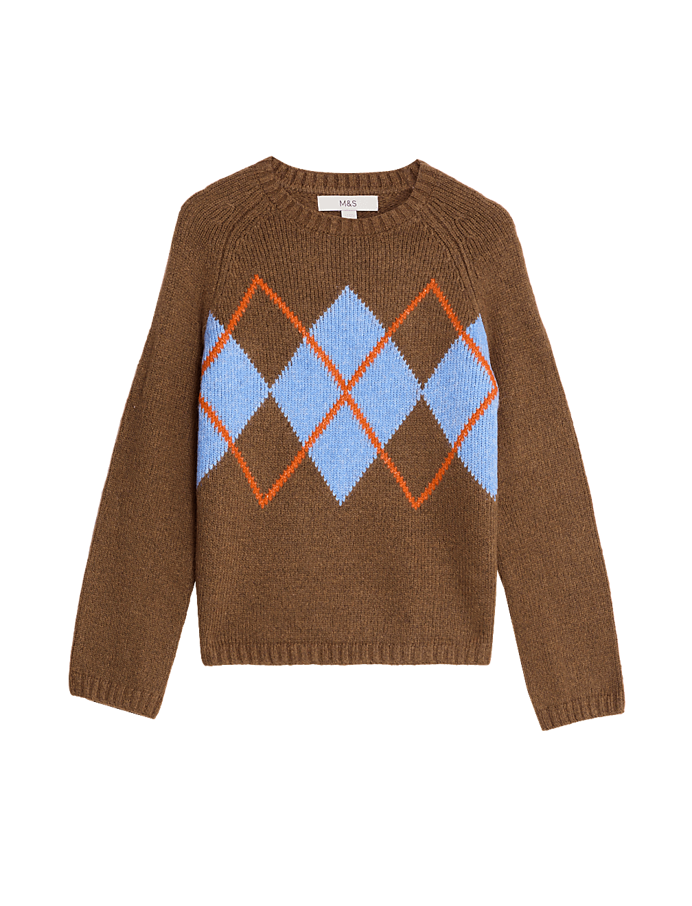 Argyle Crew Neck Jumper With Wool