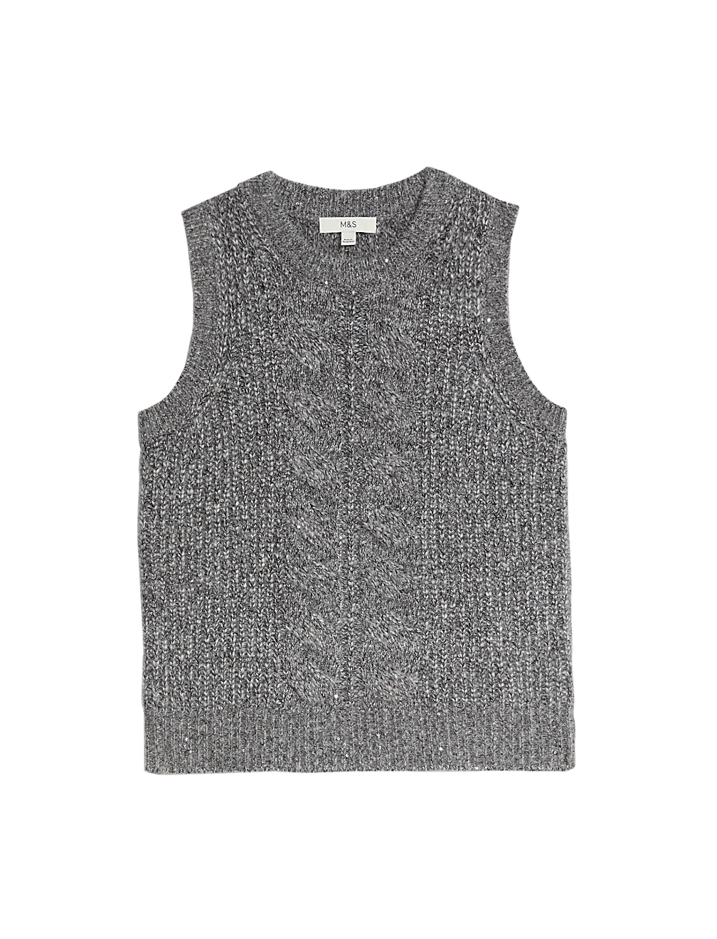 Cable Knit Sequin Knitted Vest with Wool