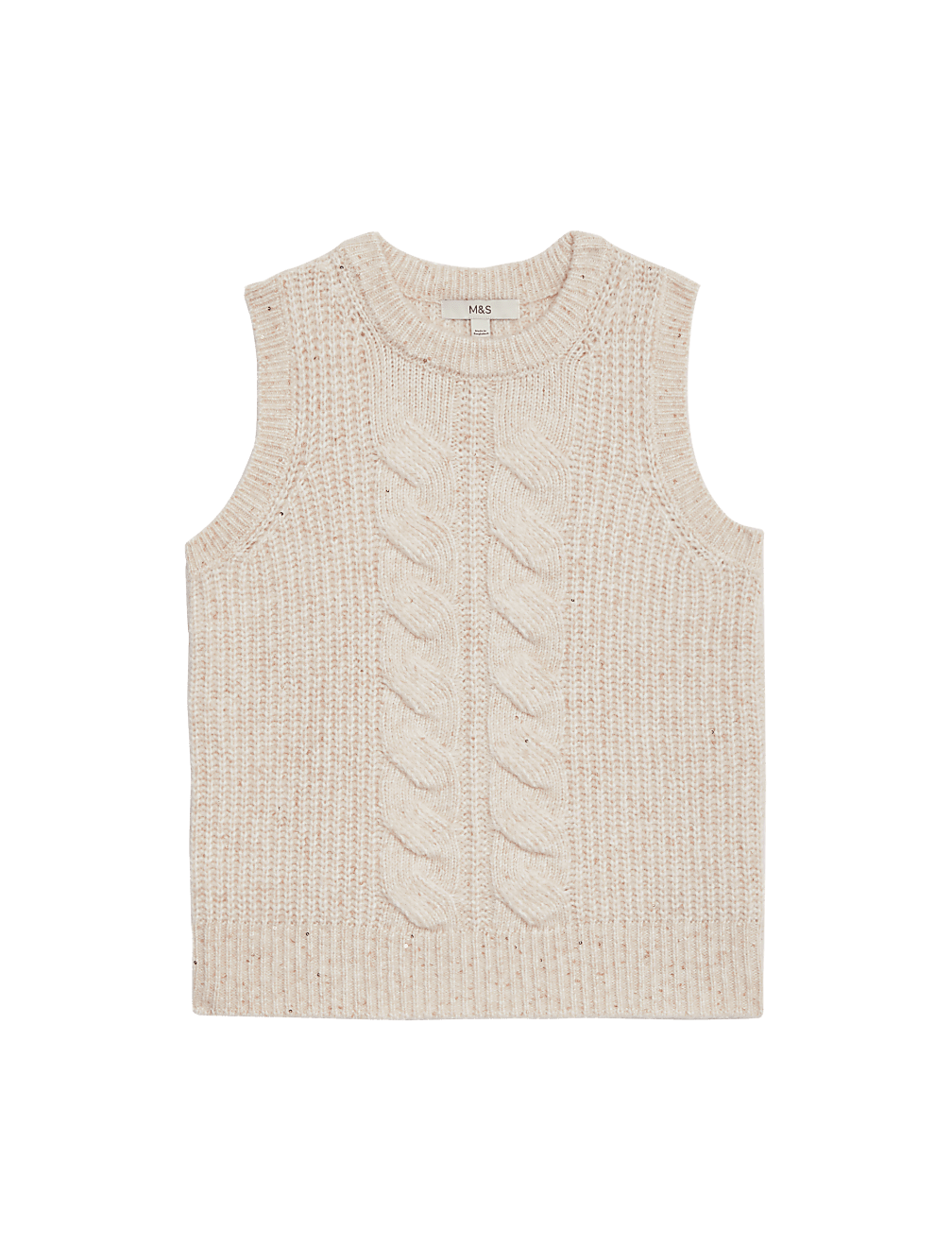 Cable Knit Sequin Knitted Vest with Wool