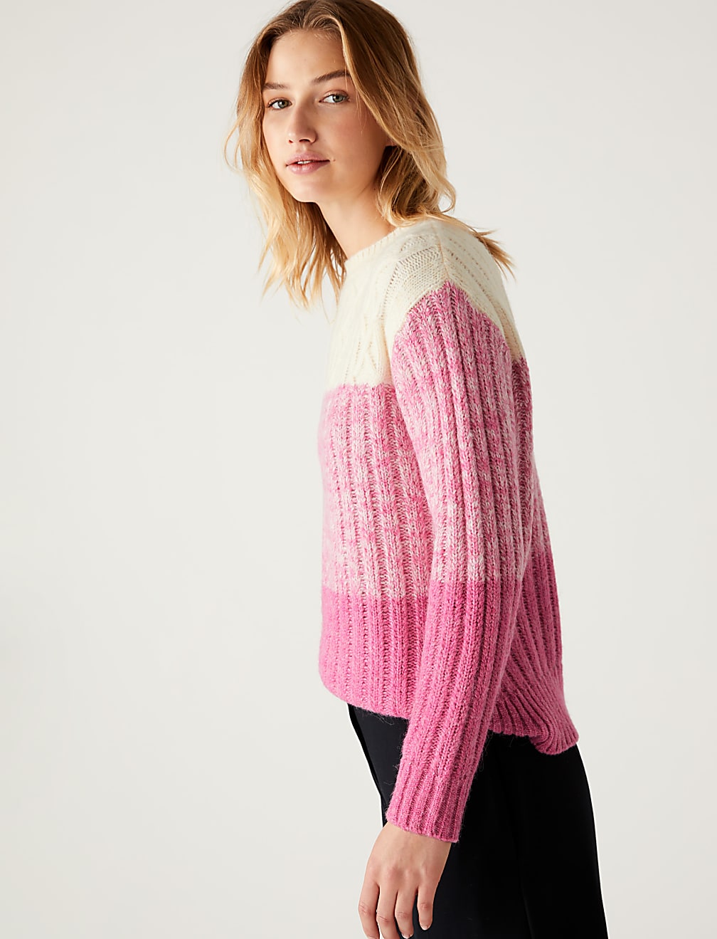 Recycled Blend Cable Knit Ombre Jumper