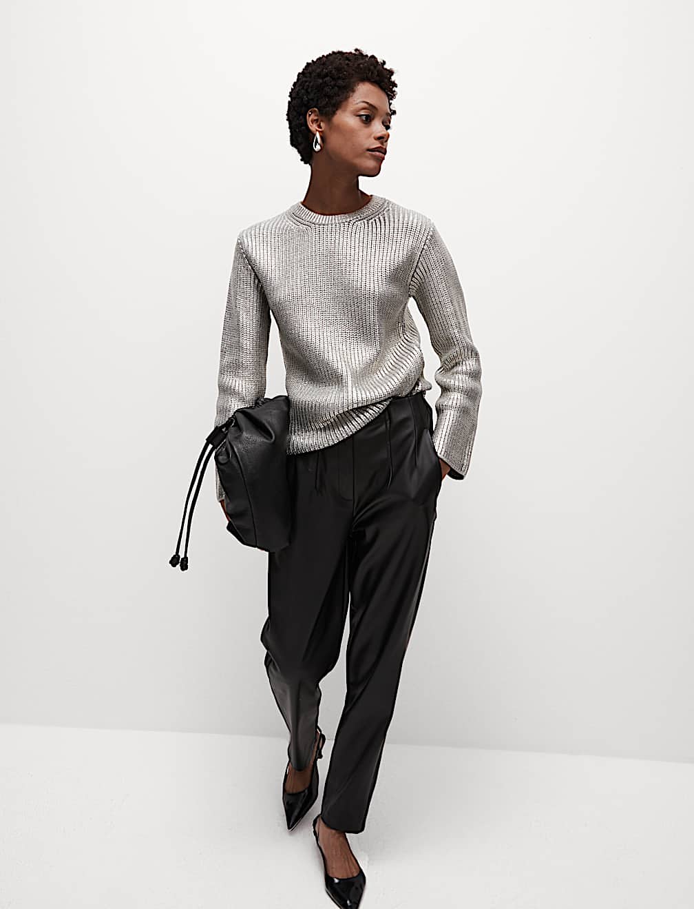 Metallic Ribbed Crew Neck Jumper