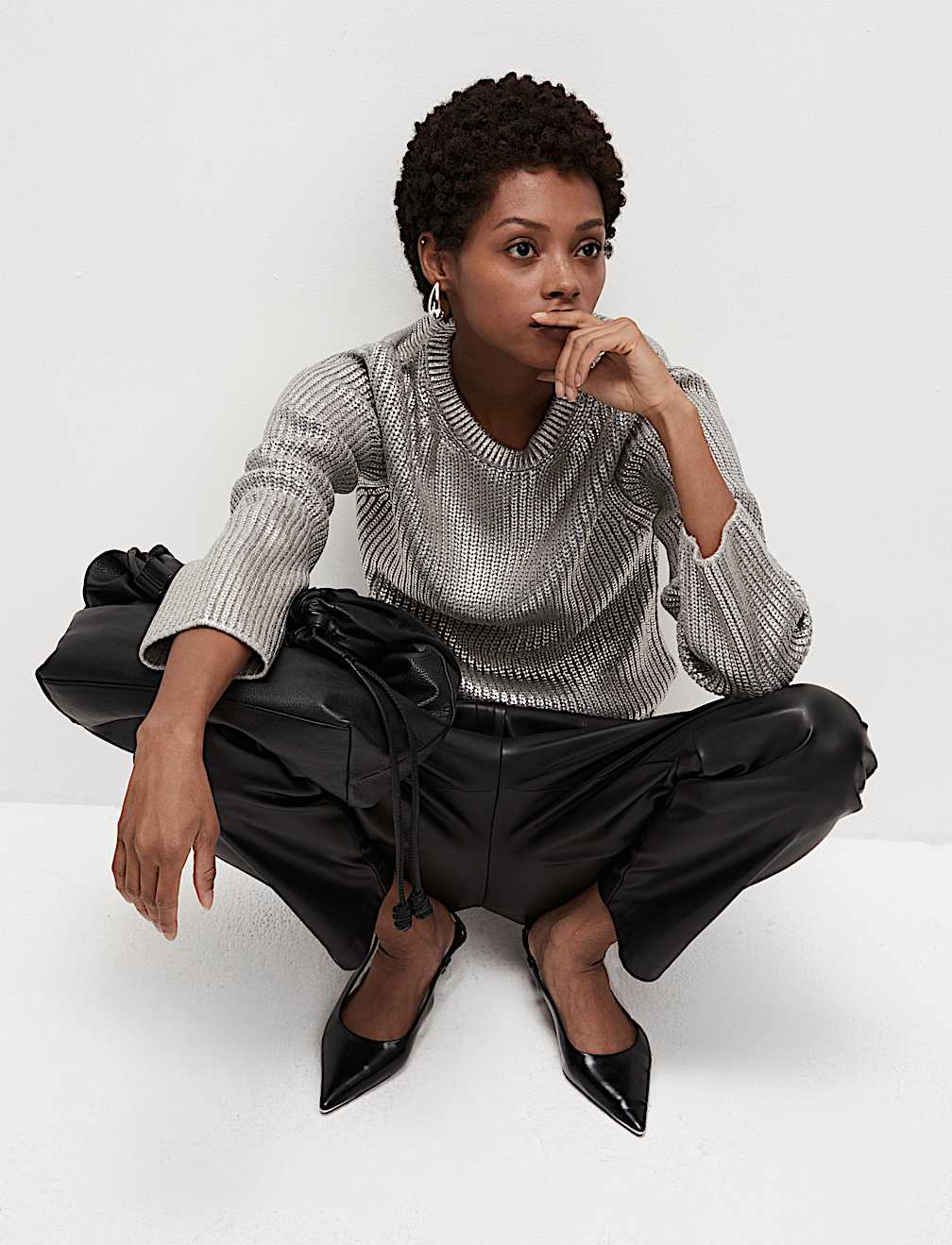 Metallic Ribbed Crew Neck Jumper
