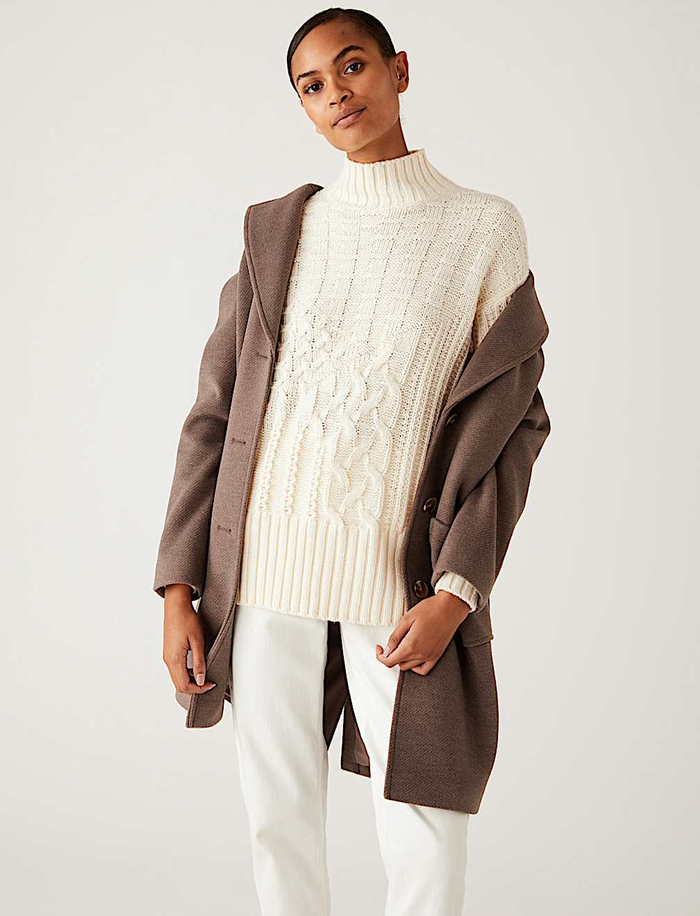 Recycled Blend Cable Knit Longline Jumper