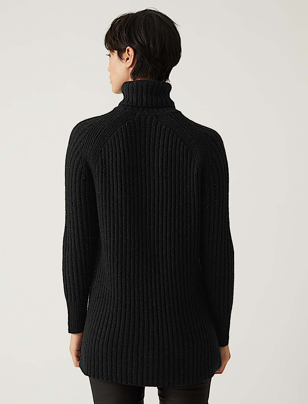 Ribbed Sparkly Roll Neck Longline Jumper