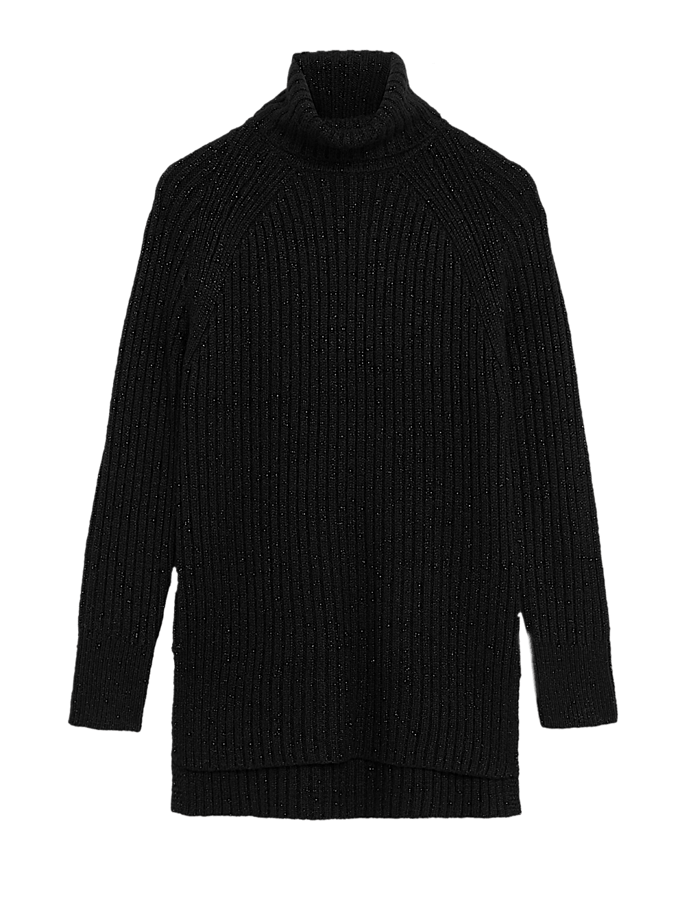 Ribbed Sparkly Roll Neck Longline Jumper
