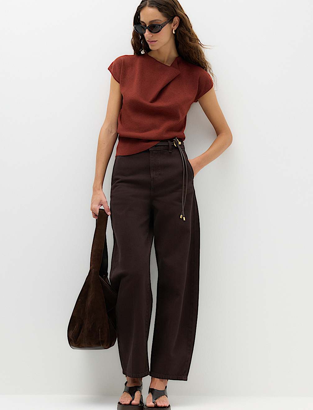 Draped Neck Knitted Top with Wool