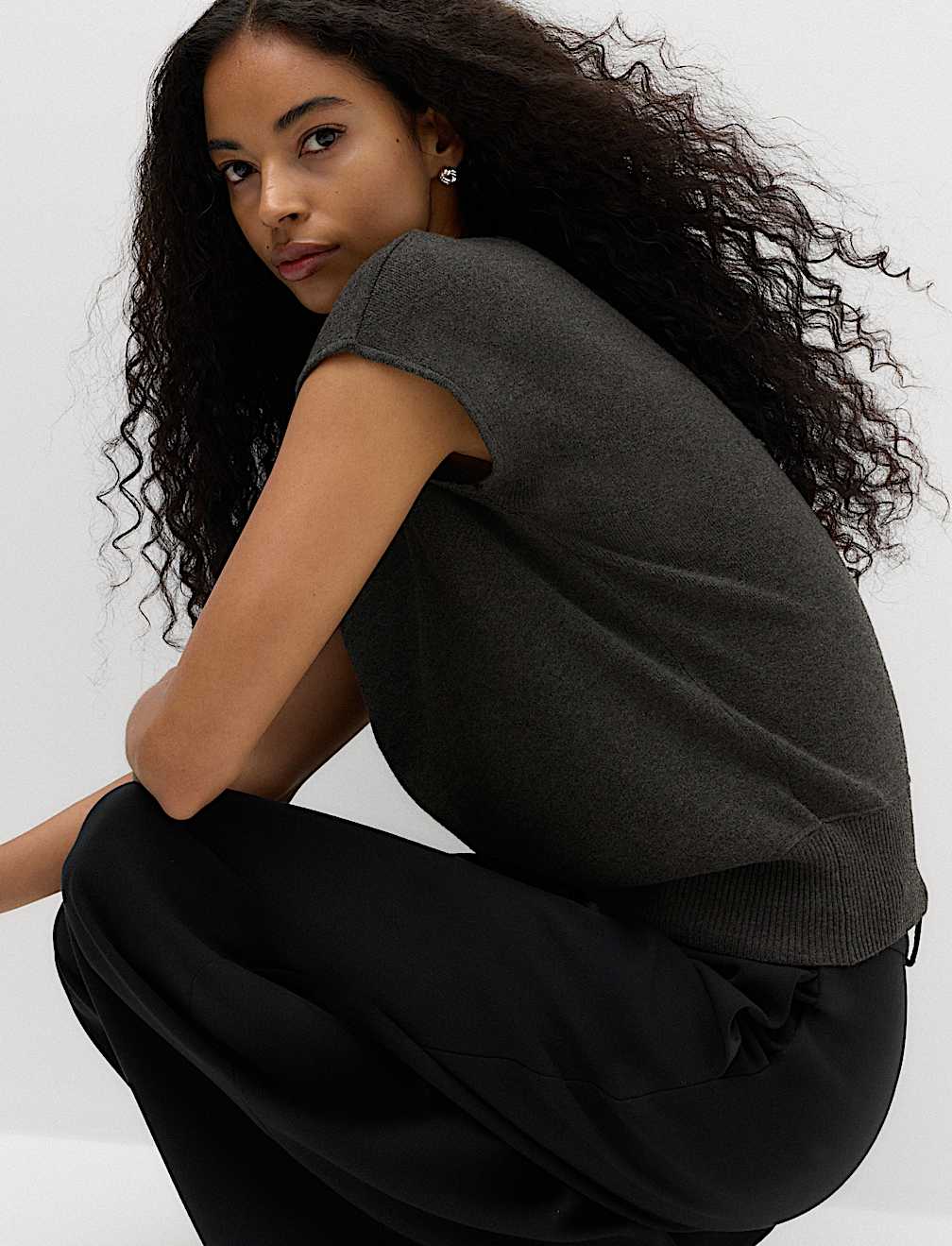 Draped Neck Knitted Top with Wool
