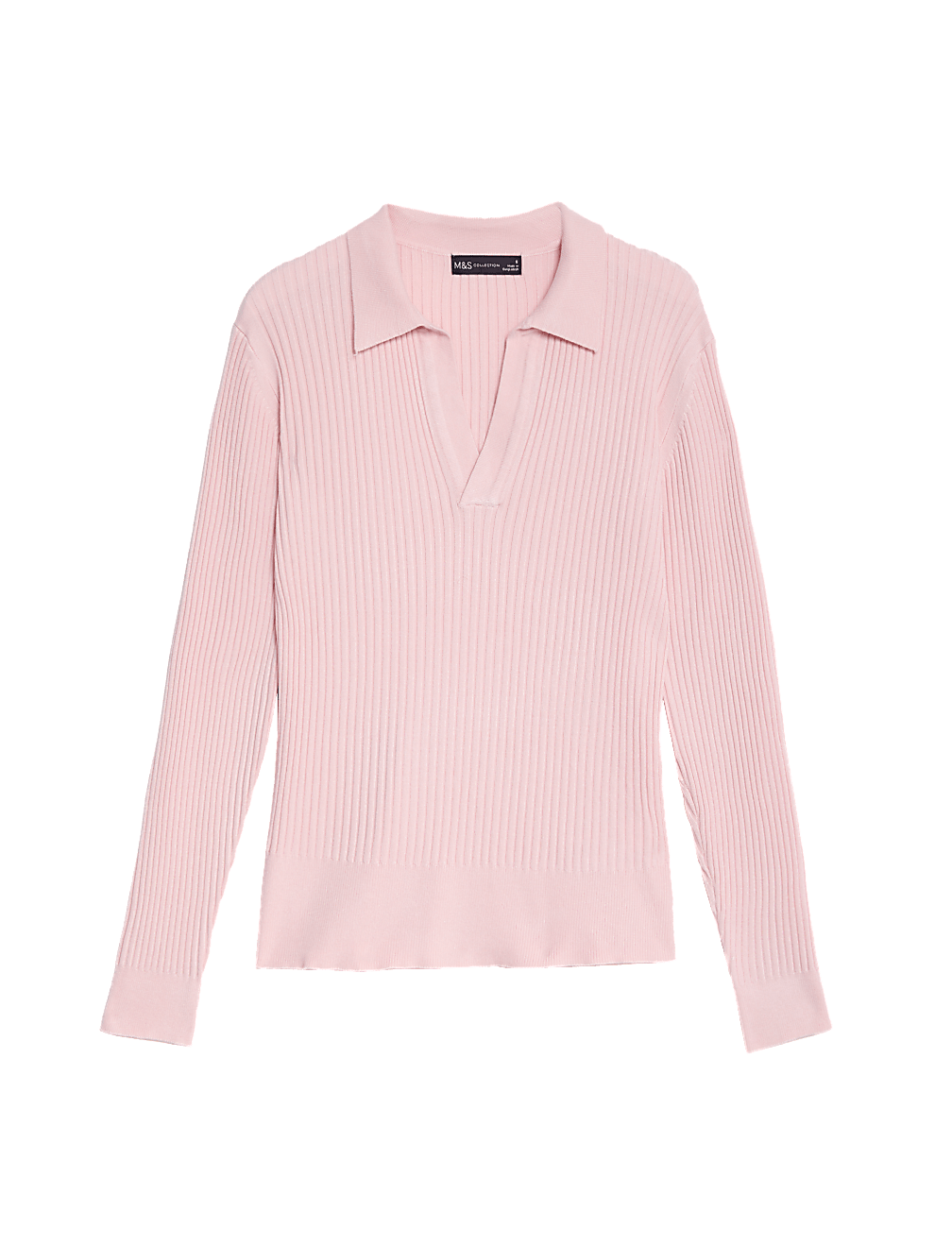 Ribbed Collared V-Neck Jumper