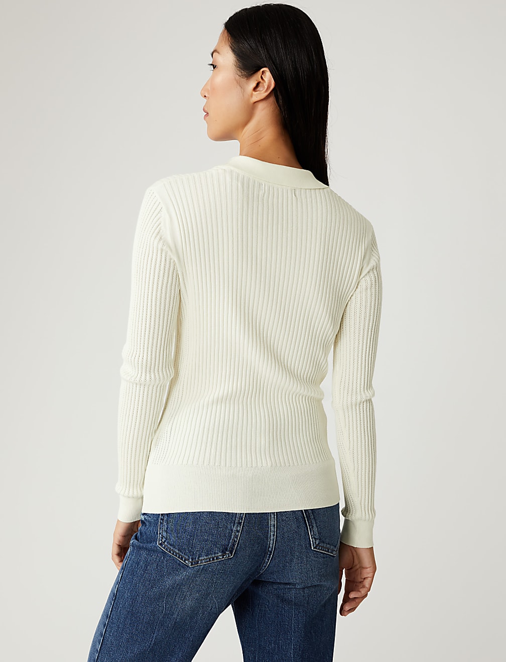 Ribbed Collared V-Neck Jumper