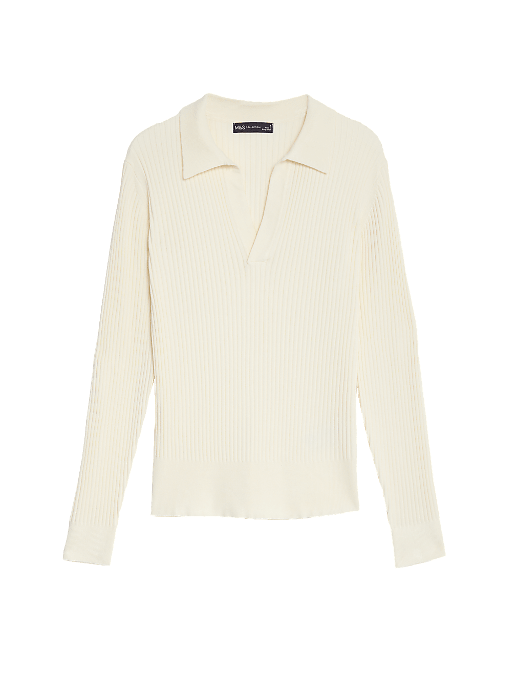 Ribbed Collared V-Neck Jumper
