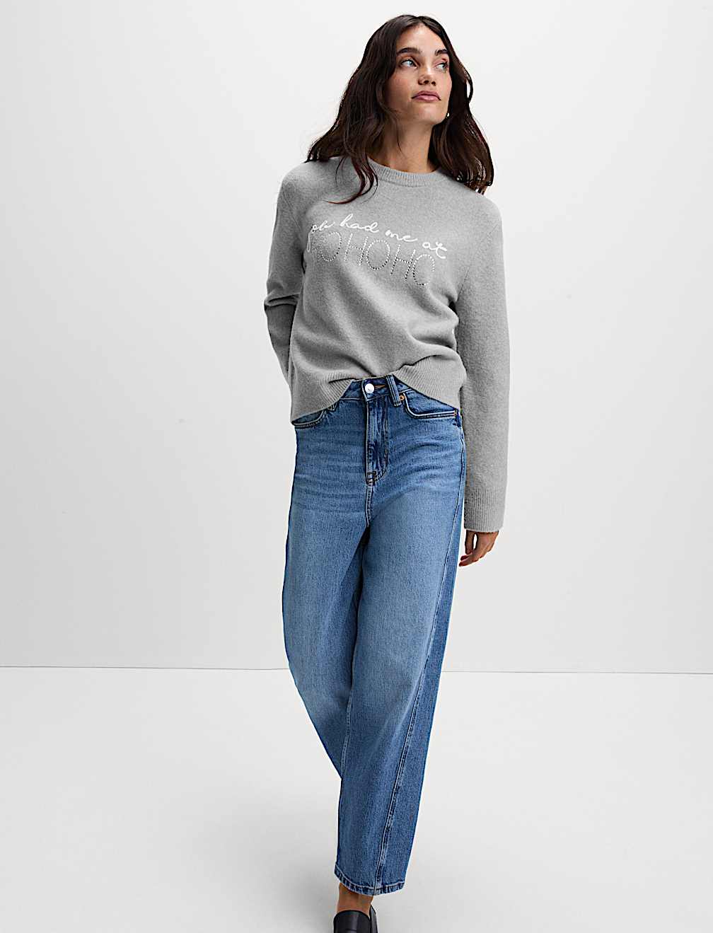 Slogan Crew Neck Jumper with Wool