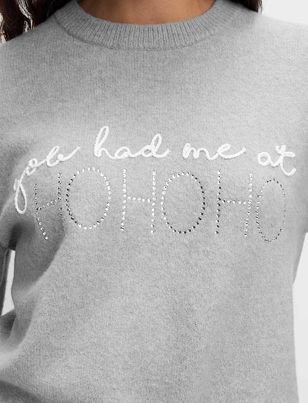 Slogan Crew Neck Jumper with Wool