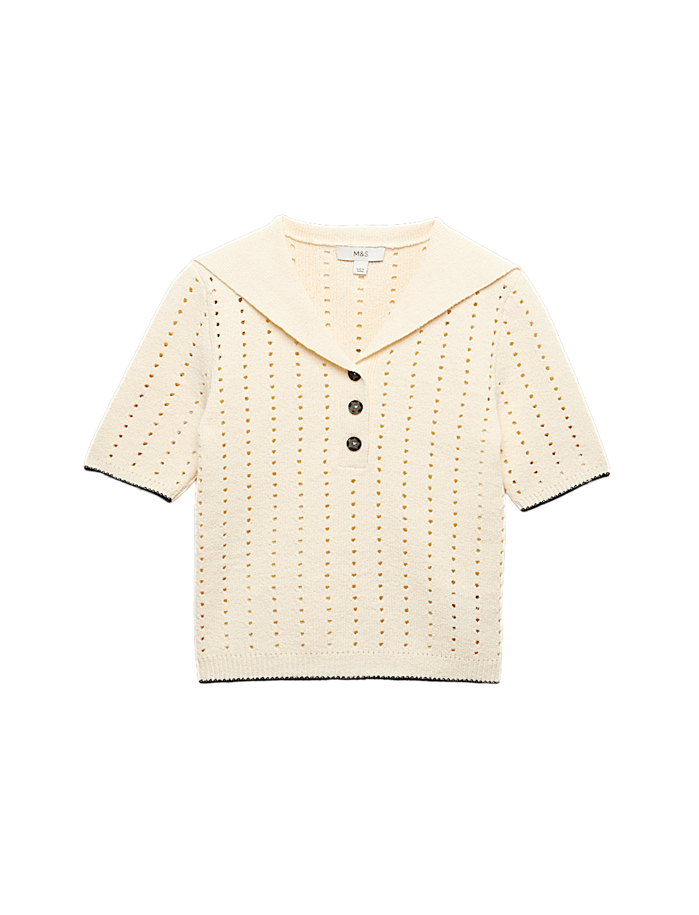 Cotton Rich Pointelle Collared Knitted Top
