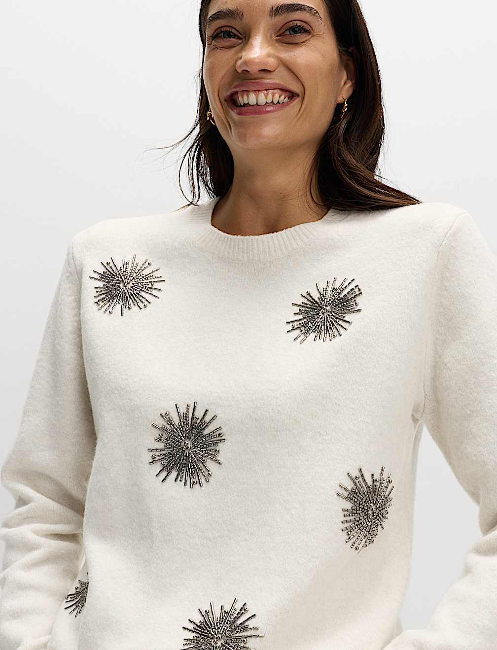 Gem Detail Embellished Jumper with Wool