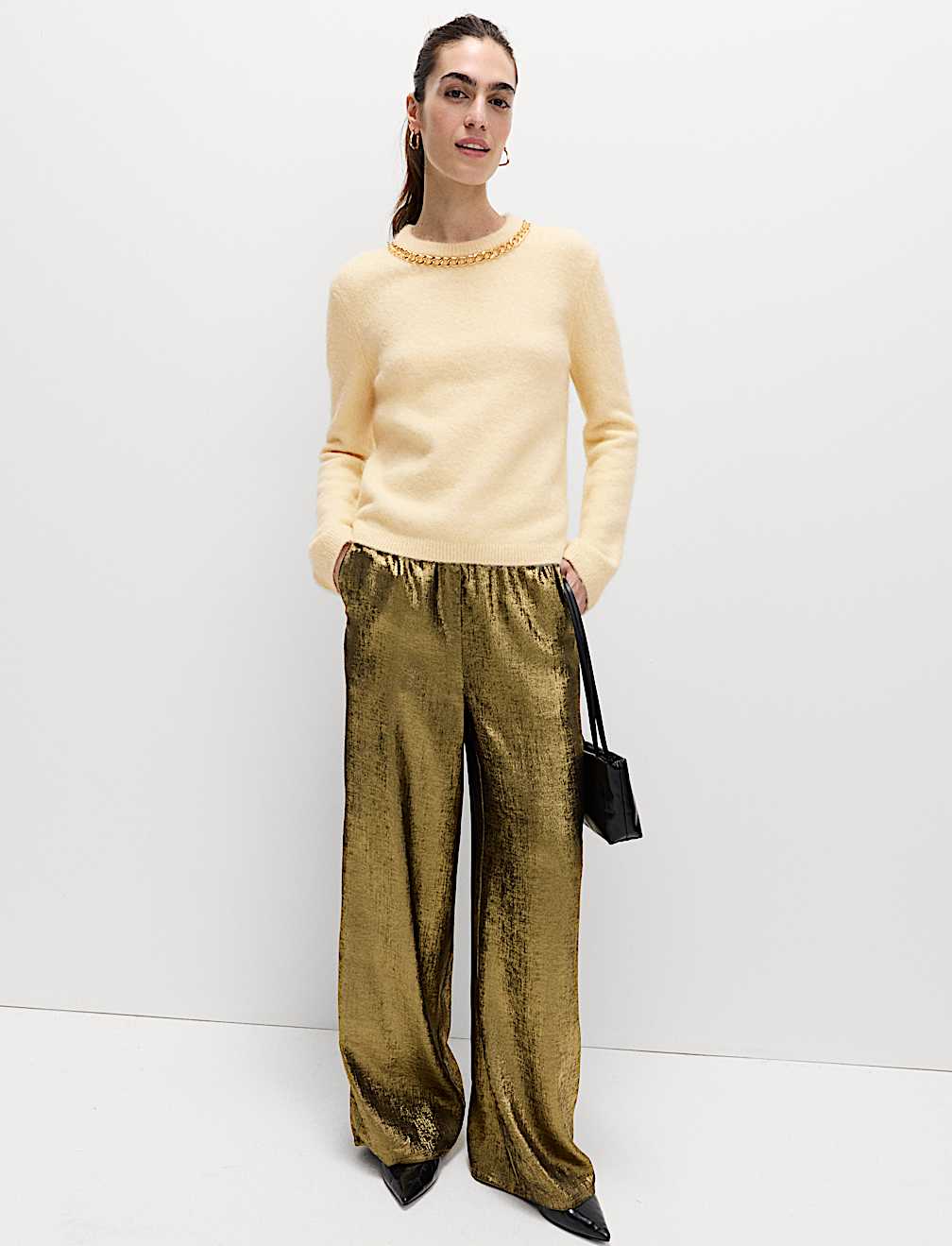 Chain Detail Crew Neck Jumper with Wool