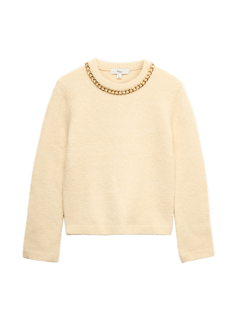 Chain Detail Crew Neck Jumper with Wool