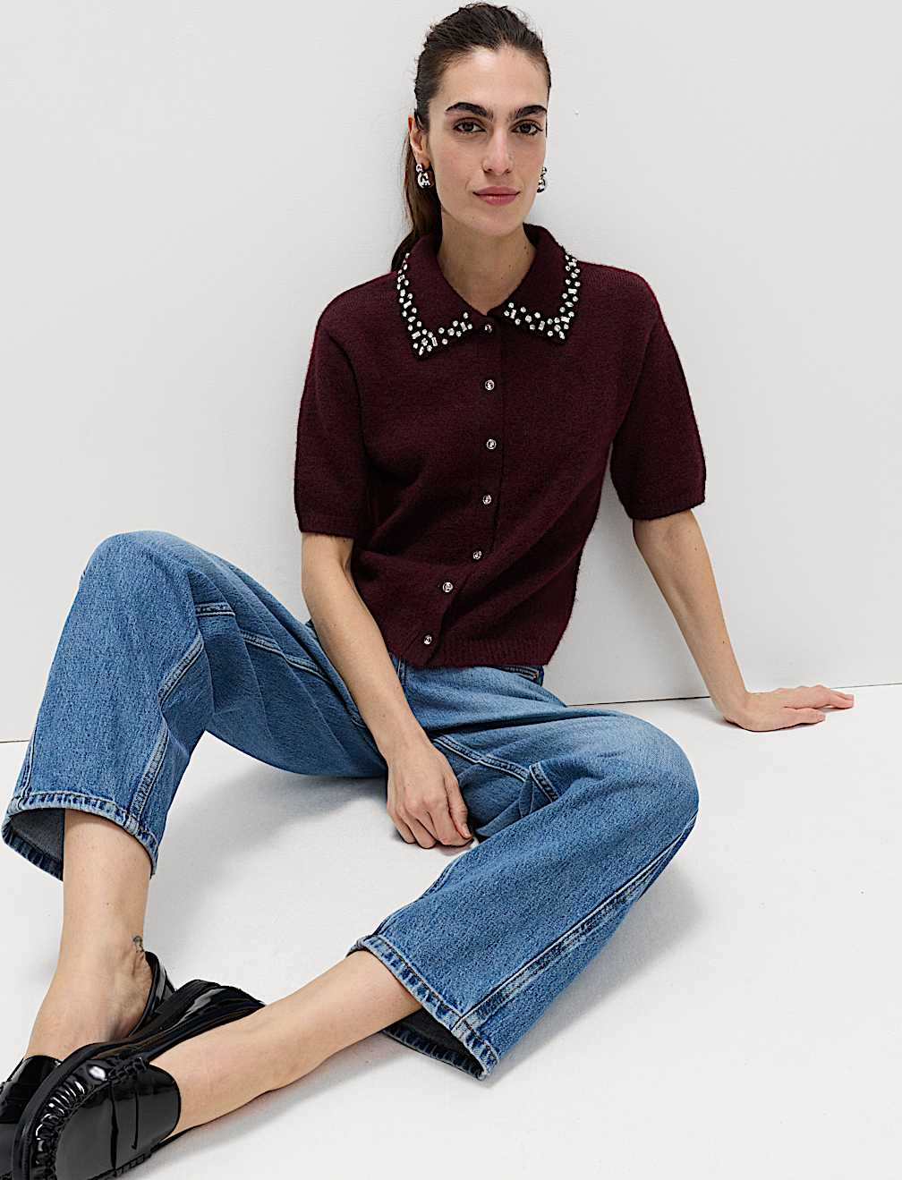 Embellished Cropped Cardigan with Wool