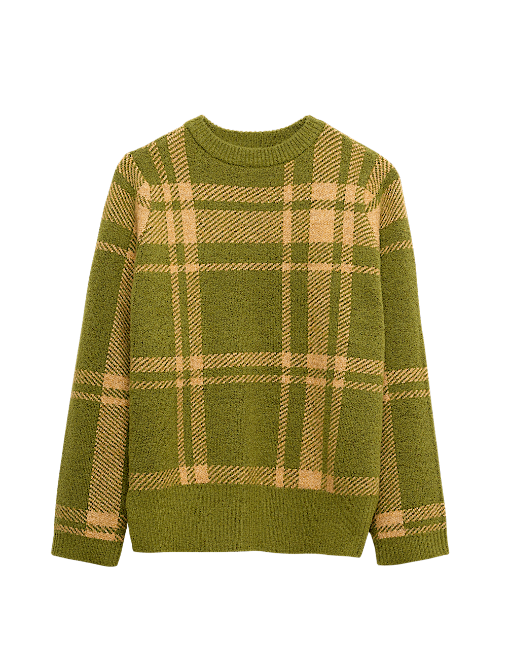 Checked Crew Neck Relaxed Fit Jumper With Wool