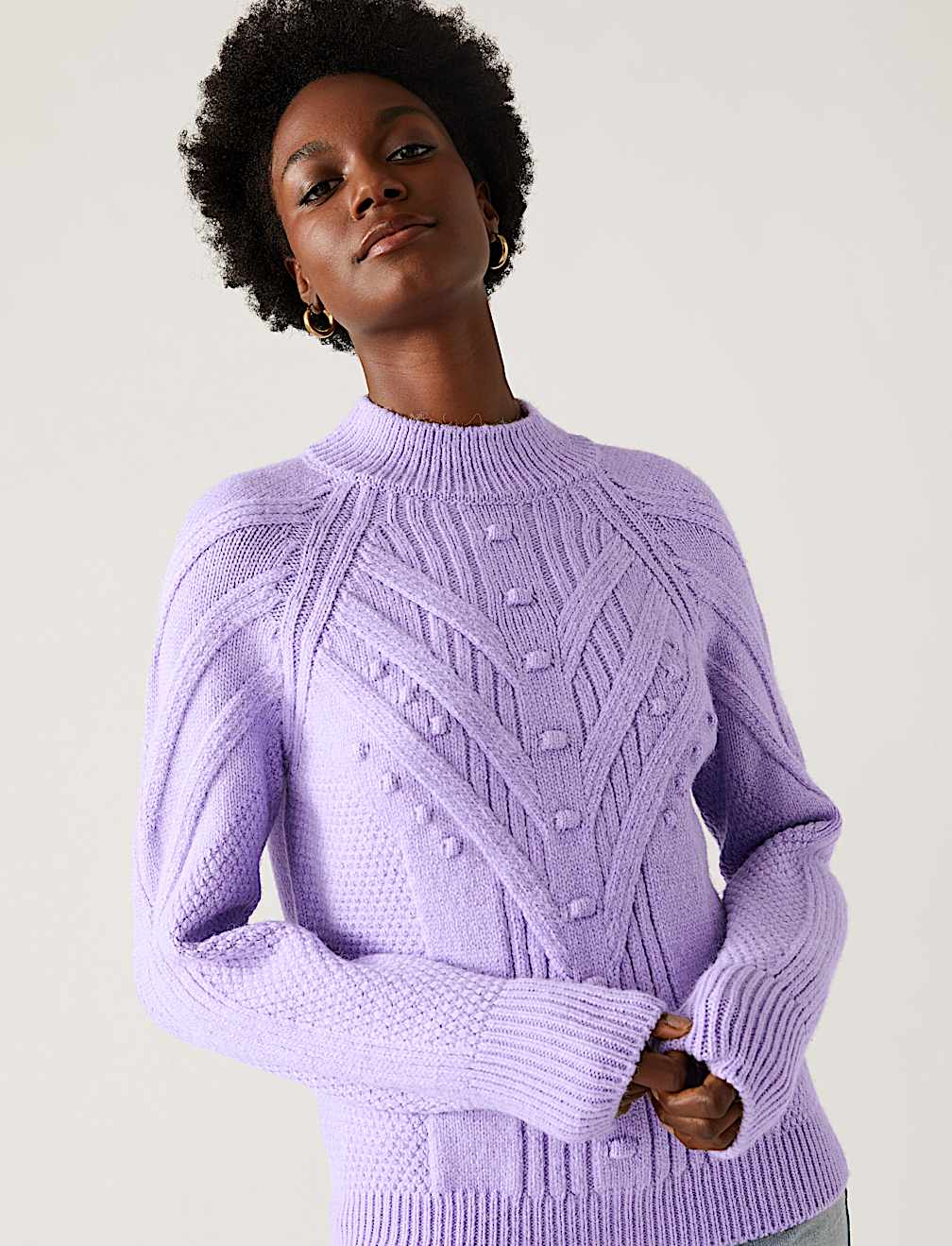 Textured Cable Knit Funnel Neck Jumper