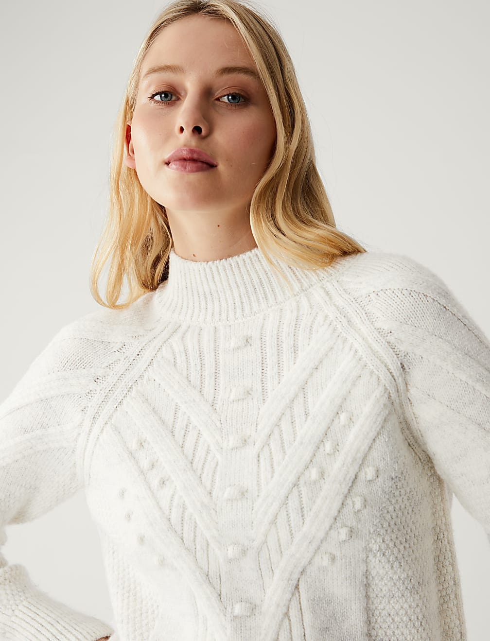 Textured Cable Knit Funnel Neck Jumper